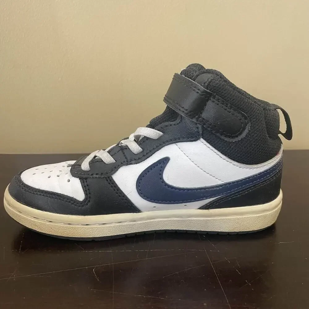 Nike Court Borough Mid 2 Toddler Black Red White Strap‎ Lace Up Shoes